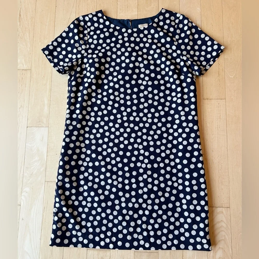 J. Crew Women’s Printed Short Sleeve Gallery Dress in Navy Small Dot Size 10